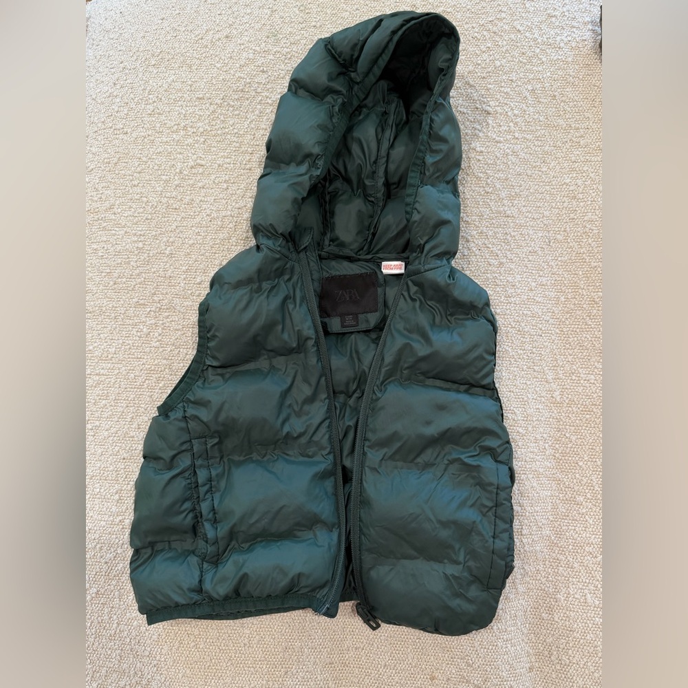 Zara Toddler Forest Green Hooded Puffer Vest